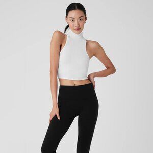 alo White Ribbed Sea Coast Cropped Turtleneck Tank size Small